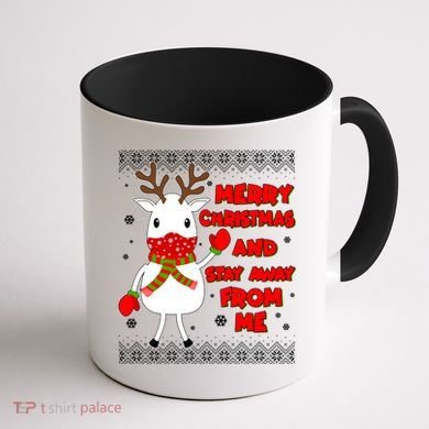 Merry Christmas And Stay Away From Me Reindeer Ugly Sweater Coffee Mug back