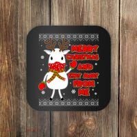 Merry Christmas And Stay Away From Me Reindeer Ugly Sweater Coaster thumb 0