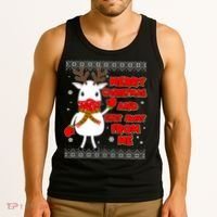 Merry Christmas And Stay Away From Me Reindeer Ugly Sweater Tank Top thumb 3