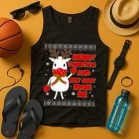 Merry Christmas And Stay Away From Me Reindeer Ugly Sweater Tank Top thumb 4