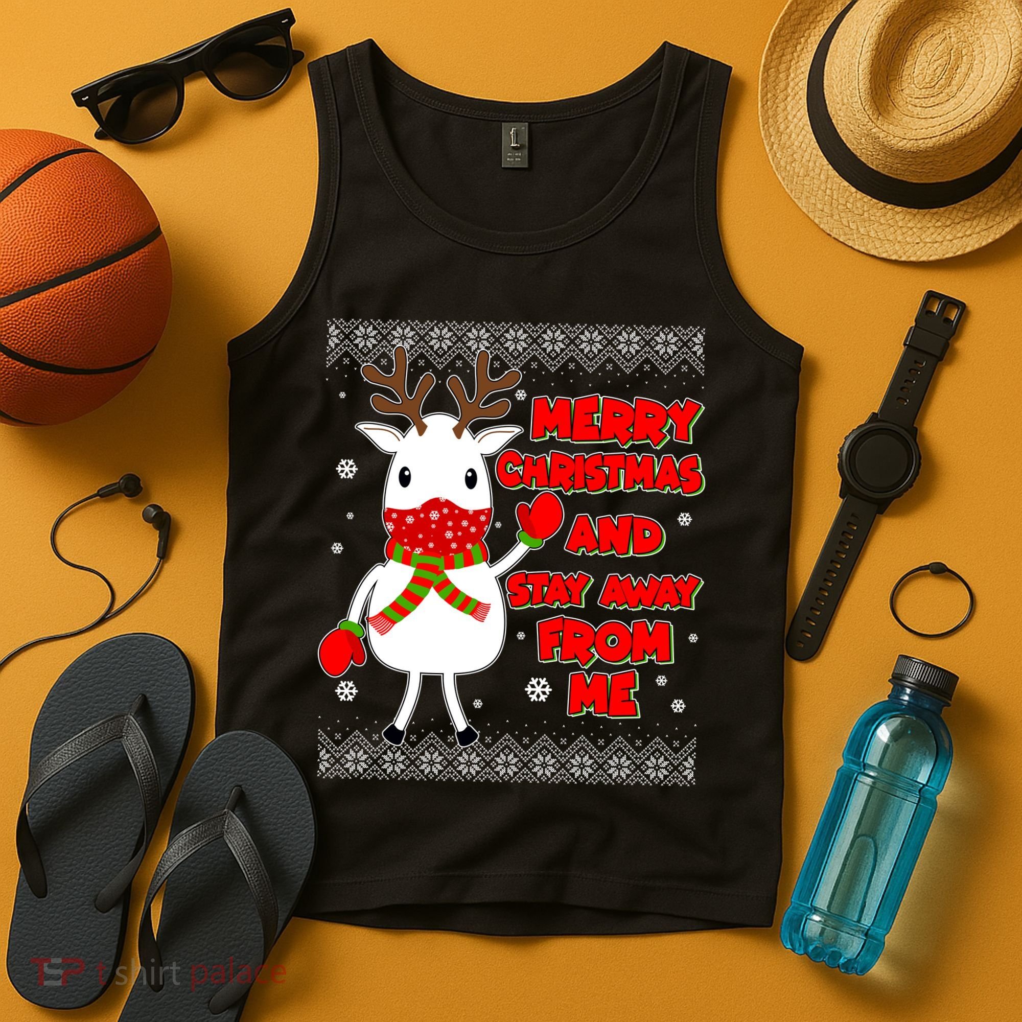 Merry Christmas And Stay Away From Me Reindeer Ugly Sweater Tank Top
