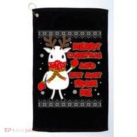 Merry Christmas And Stay Away From Me Reindeer Ugly Sweater Golf Towel thumb 0