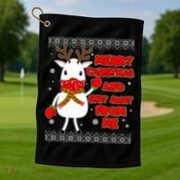 Merry Christmas And Stay Away From Me Reindeer Ugly Sweater Golf Towel thumb 1