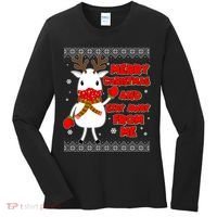Merry Christmas And Stay Away From Me Reindeer Ugly Sweater Women's Long Sleeve Shirt thumb 0