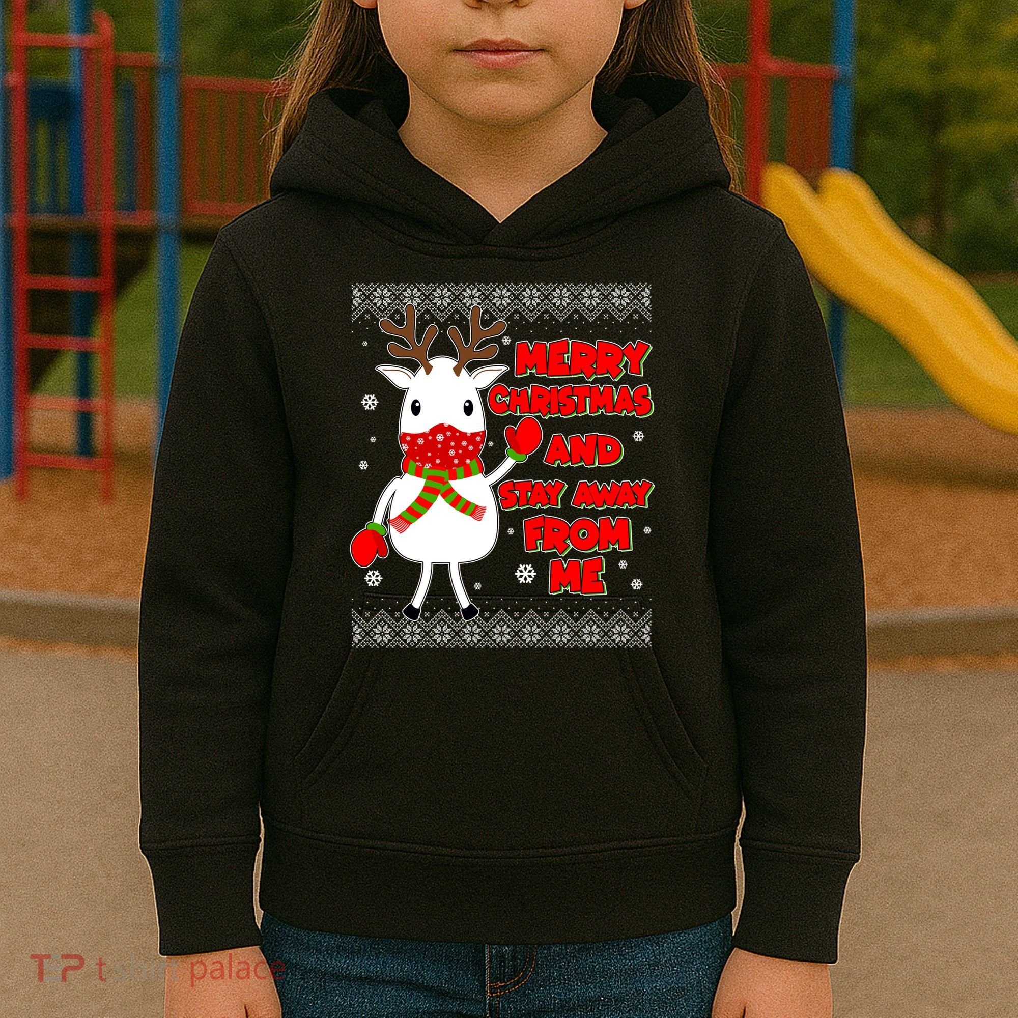 Merry Christmas And Stay Away From Me Reindeer Ugly Sweater Kids Hoodie