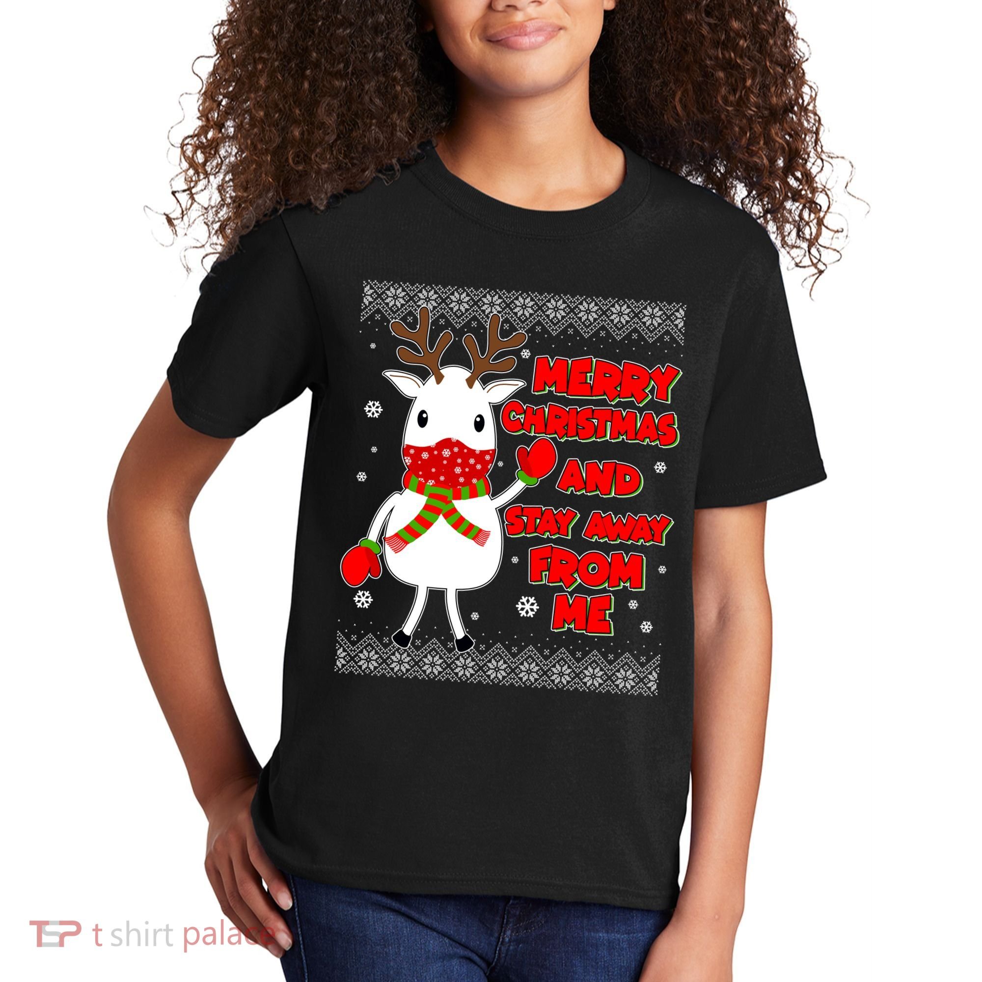 Merry Christmas And Stay Away From Me Reindeer Ugly Sweater Kids T-Shirt