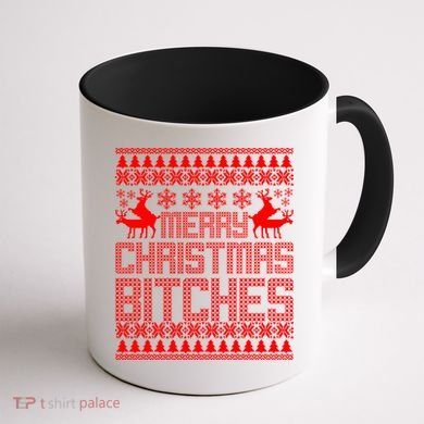 Merry Christmas Bitches Ugly Christmas Sweater Design Coffee Mug back