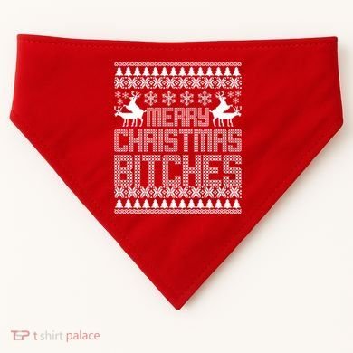 Merry Christmas Bitches Ugly Christmas Sweater Design USA-Made Doggie Bandana