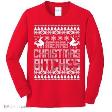 Merry Christmas Bitches Ugly Christmas Sweater Design Kids Long Sleeve Shirt