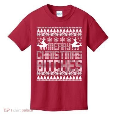 Merry Christmas Bitches Ugly Christmas Sweater Design Kids T-Shirt