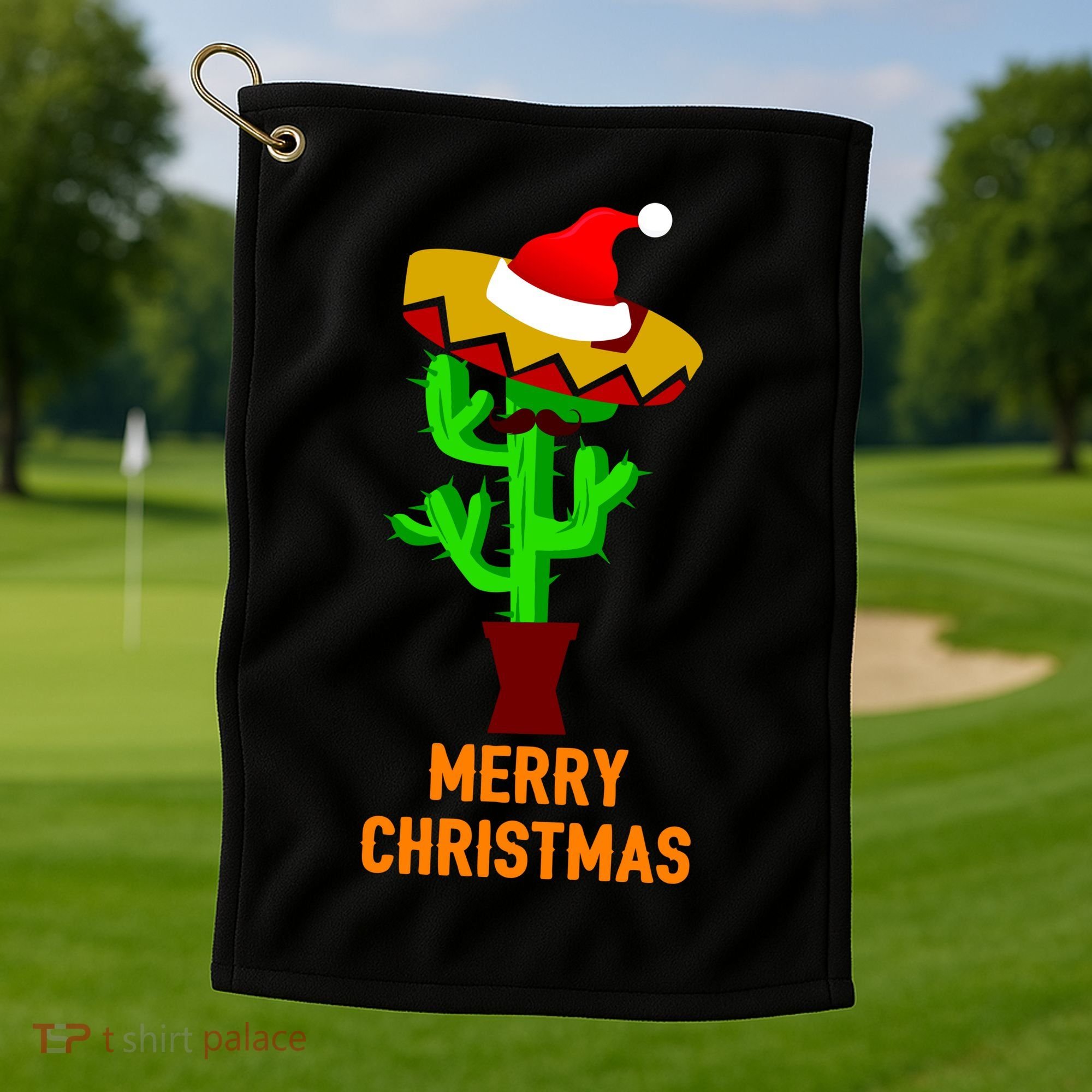Merry Christmas Cactus Golf Towel