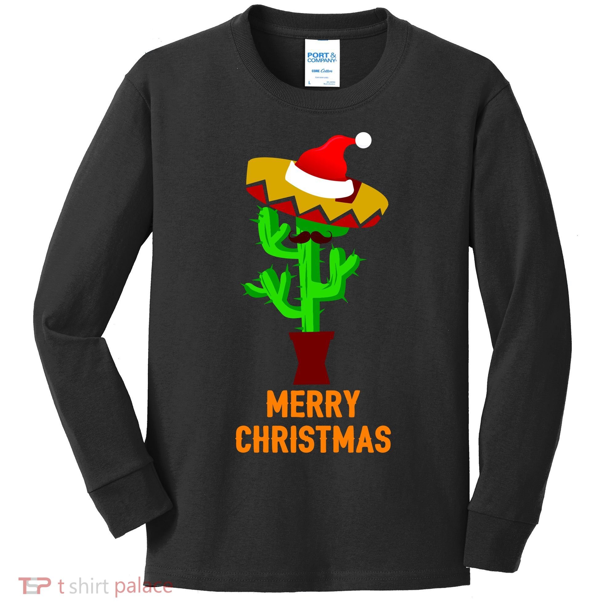Merry Christmas Cactus Kids Long Sleeve Shirt