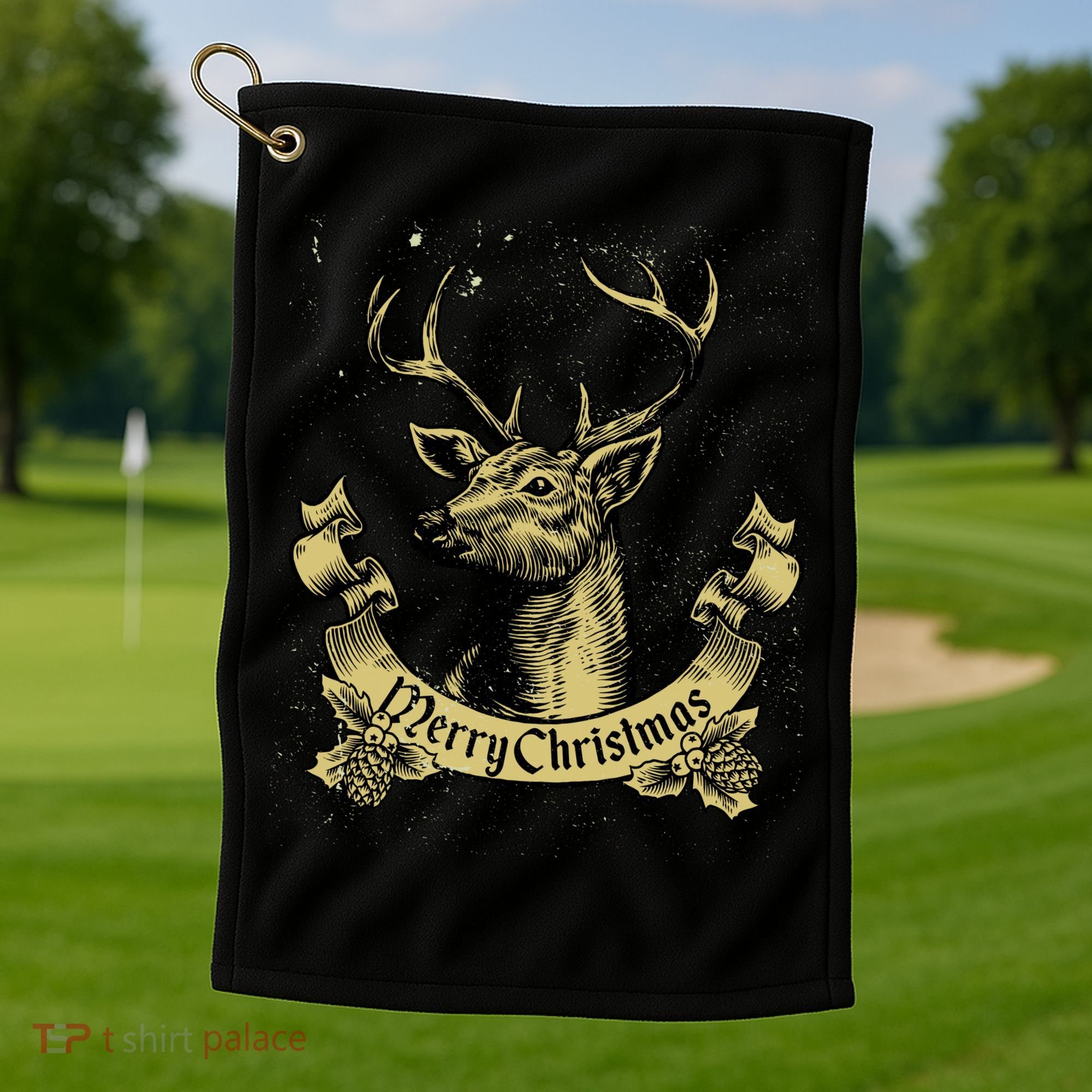 Merry Christmas Deer Golf Towel