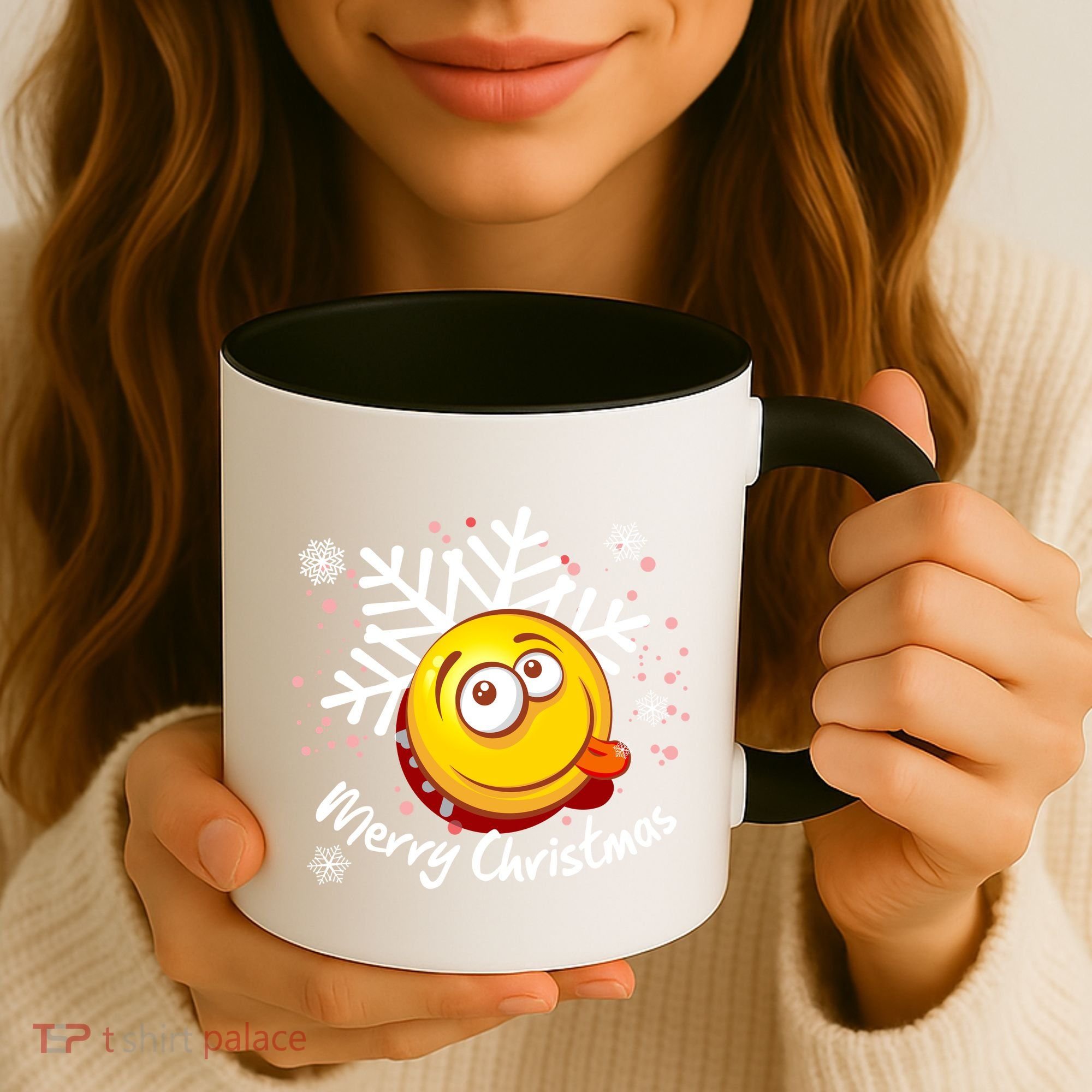 Merry Christmas Funny Smiley Face Snowflake Coffee Mug