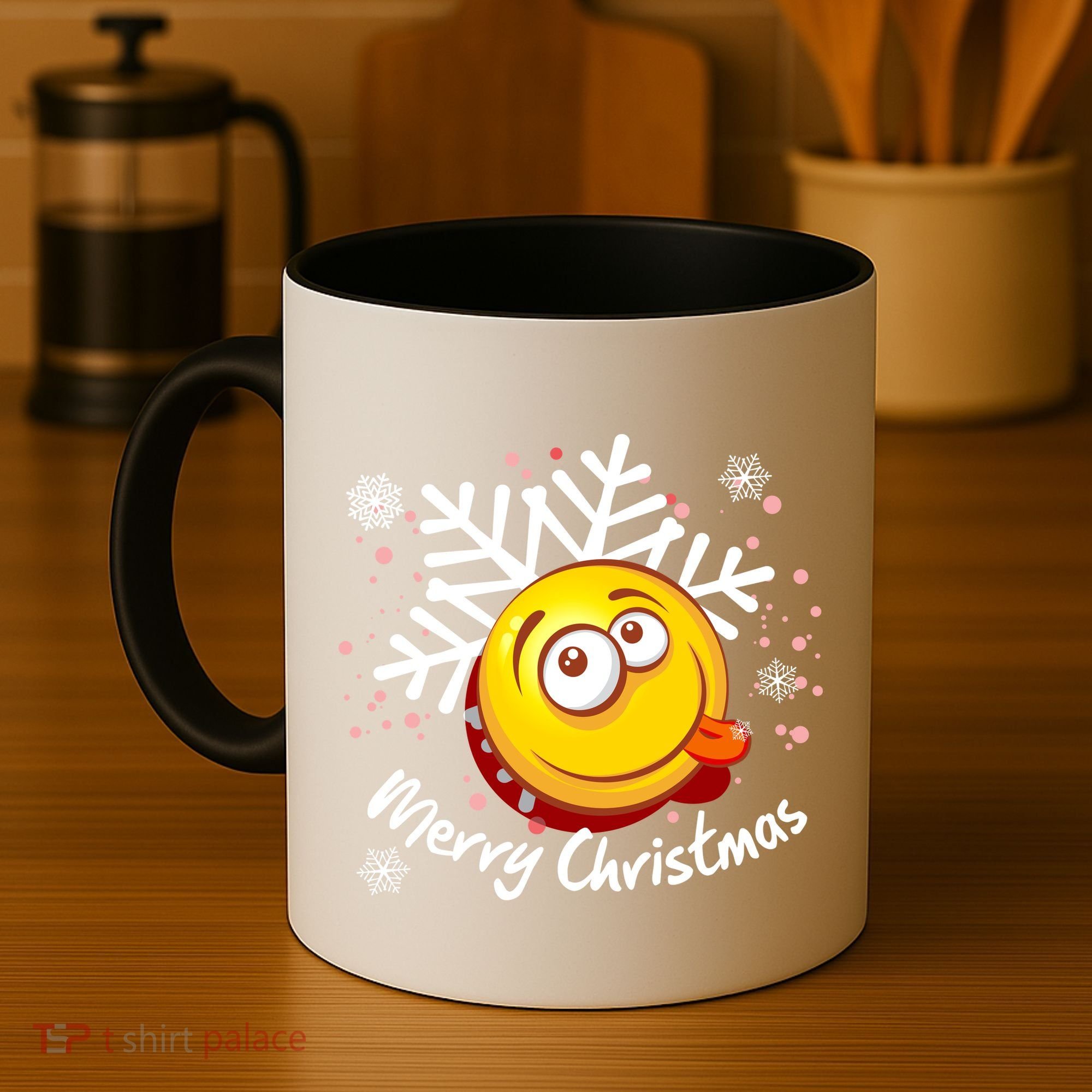 Merry Christmas Funny Smiley Face Snowflake Coffee Mug