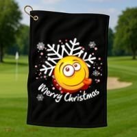 Merry Christmas Funny Smiley Face Snowflake Golf Towel thumb 1