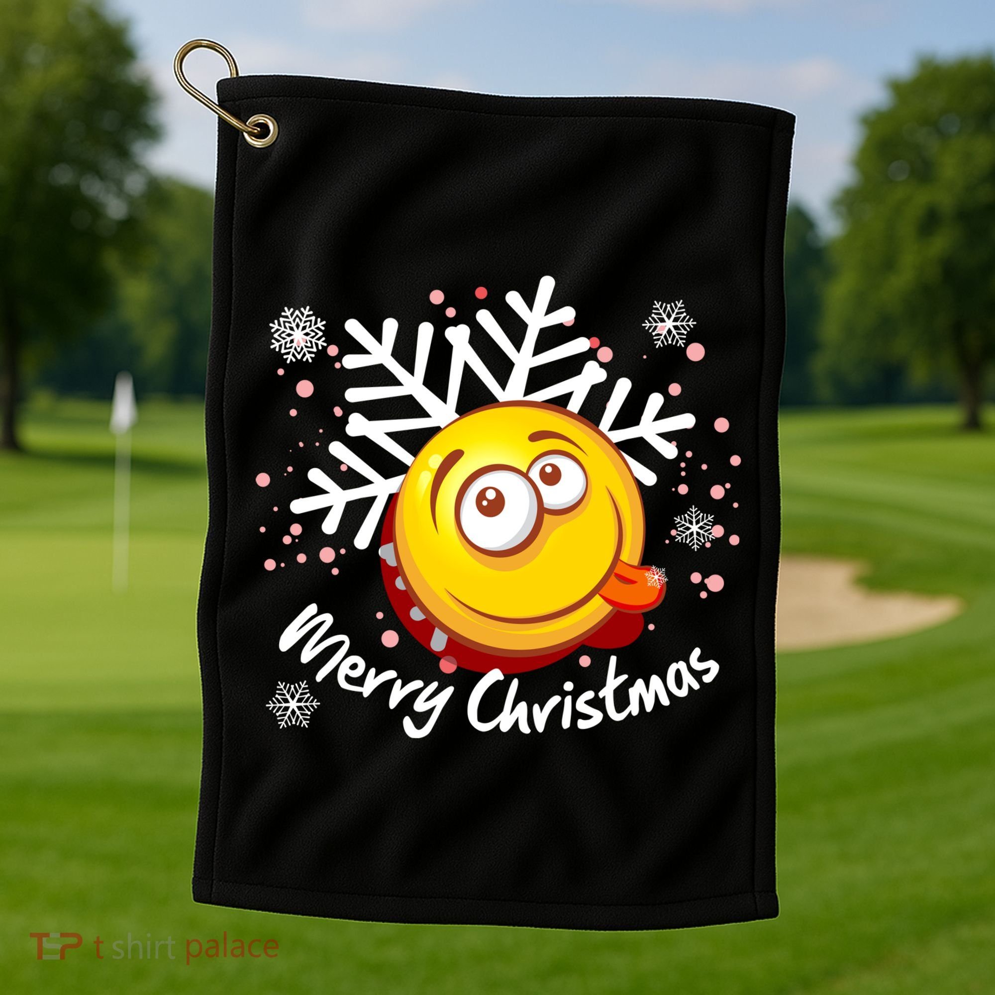 Merry Christmas Funny Smiley Face Snowflake Golf Towel