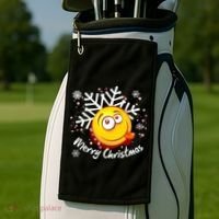 Merry Christmas Funny Smiley Face Snowflake Golf Towel thumb 2
