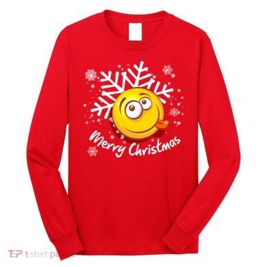 Merry Christmas Funny Smiley Face Snowflake Long Sleeve Shirt