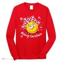 Merry Christmas Funny Smiley Face Snowflake Long Sleeve Shirt thumb 0