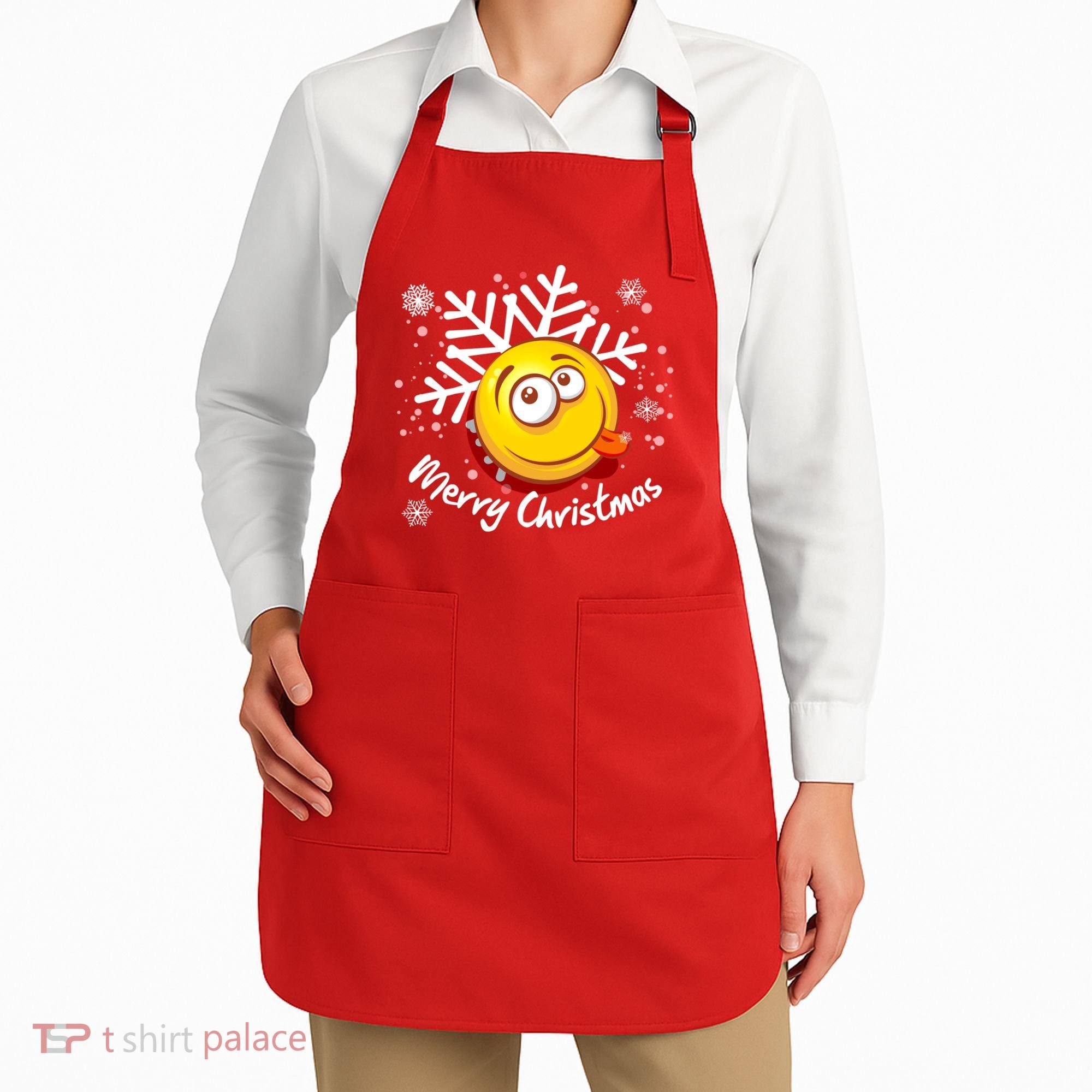 Merry Christmas Funny Smiley Face Snowflake Apron