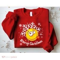 Merry Christmas Funny Smiley Face Snowflake Sweatshirt thumb 2