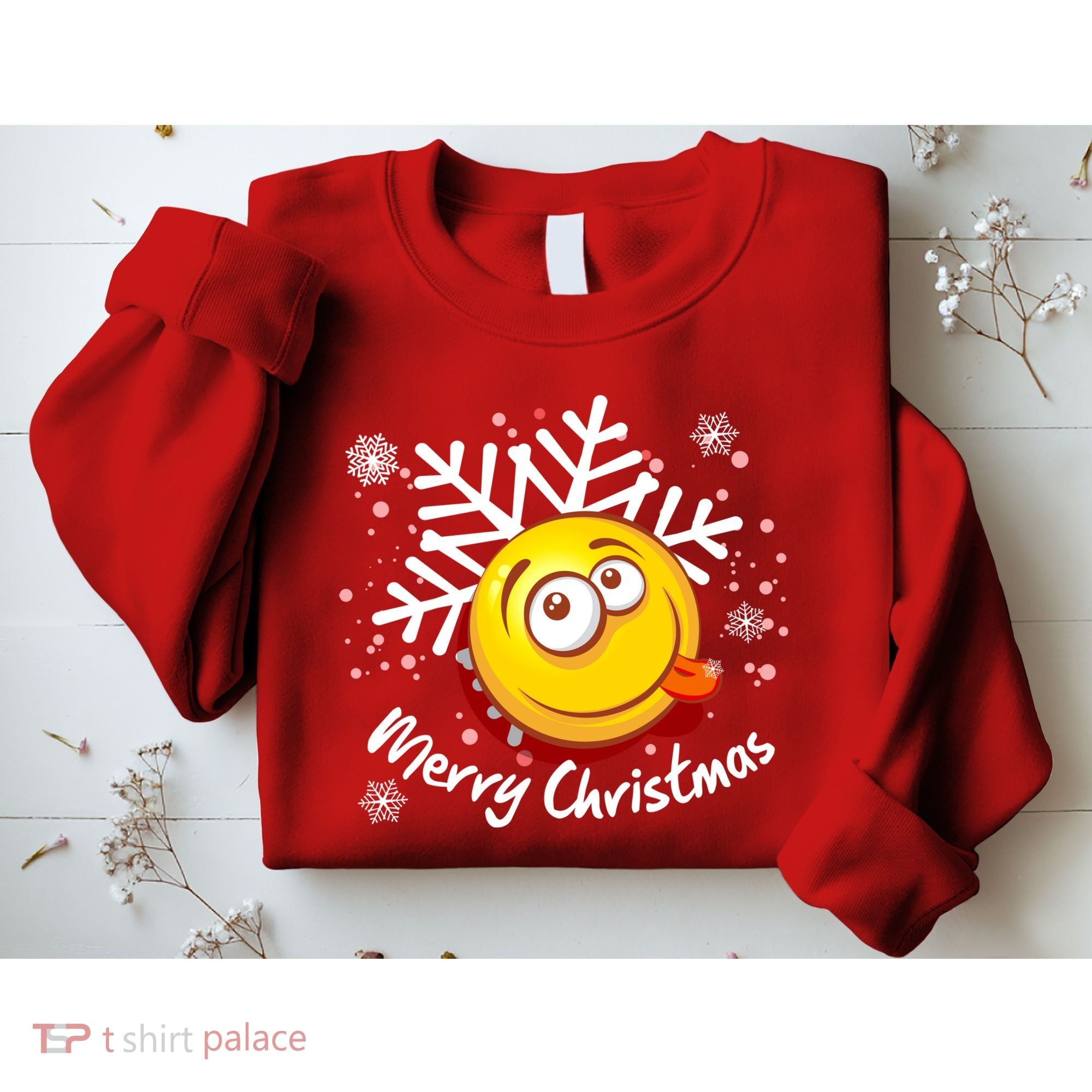 Merry Christmas Funny Smiley Face Snowflake Sweatshirt