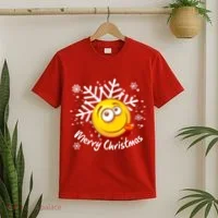 Merry Christmas Funny Smiley Face Snowflake T-Shirt thumb 2