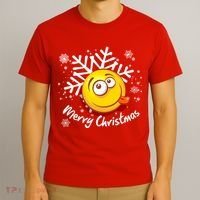 Merry Christmas Funny Smiley Face Snowflake T-Shirt thumb 3