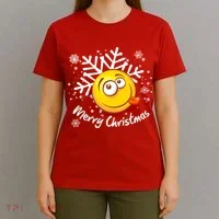 Merry Christmas Funny Smiley Face Snowflake T-Shirt thumb 4
