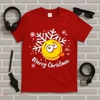 Merry Christmas Funny Smiley Face Snowflake T-Shirt thumb 5