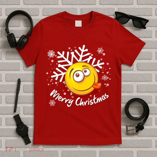 Merry Christmas Funny Smiley Face Snowflake T-Shirt