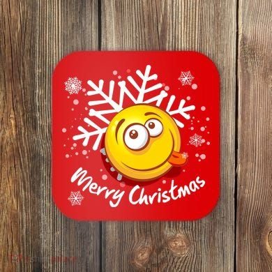 Merry Christmas Funny Smiley Face Snowflake Coaster