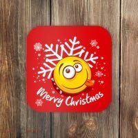 Merry Christmas Funny Smiley Face Snowflake Coaster thumb 0