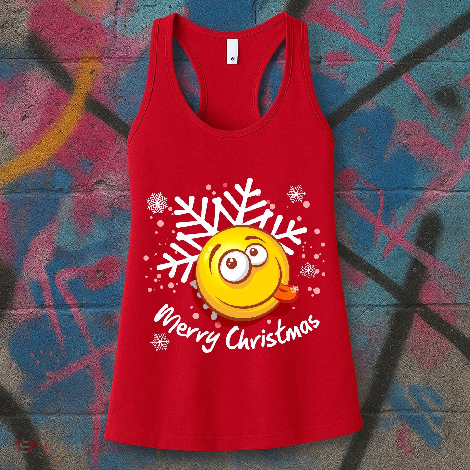 Merry Christmas Funny Smiley Face Snowflake Women's Tank Top