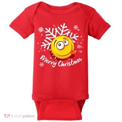 Merry Christmas Funny Smiley Face Snowflake Baby Bodysuit