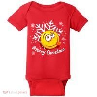Merry Christmas Funny Smiley Face Snowflake Baby Bodysuit thumb 0