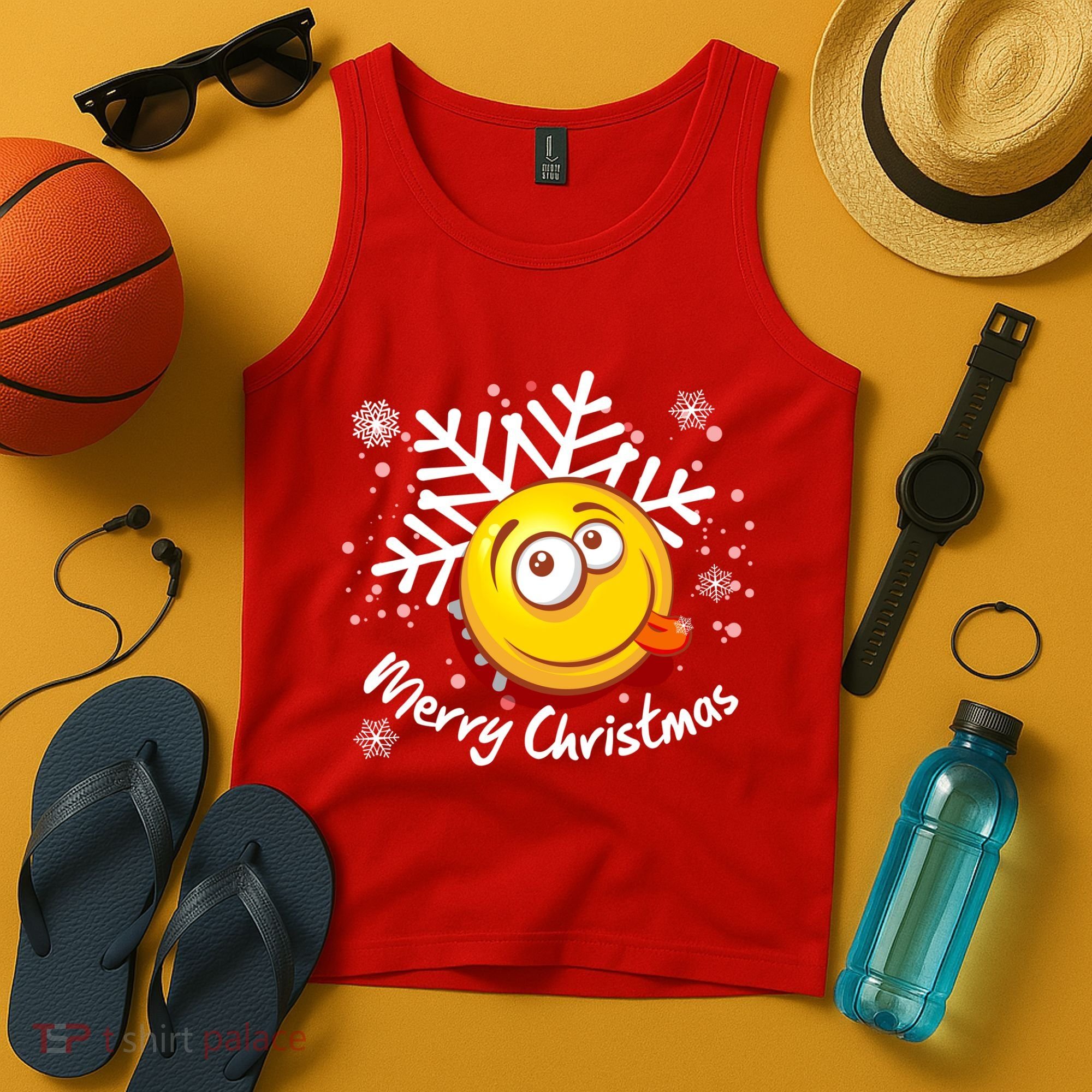 Merry Christmas Funny Smiley Face Snowflake Tank Top
