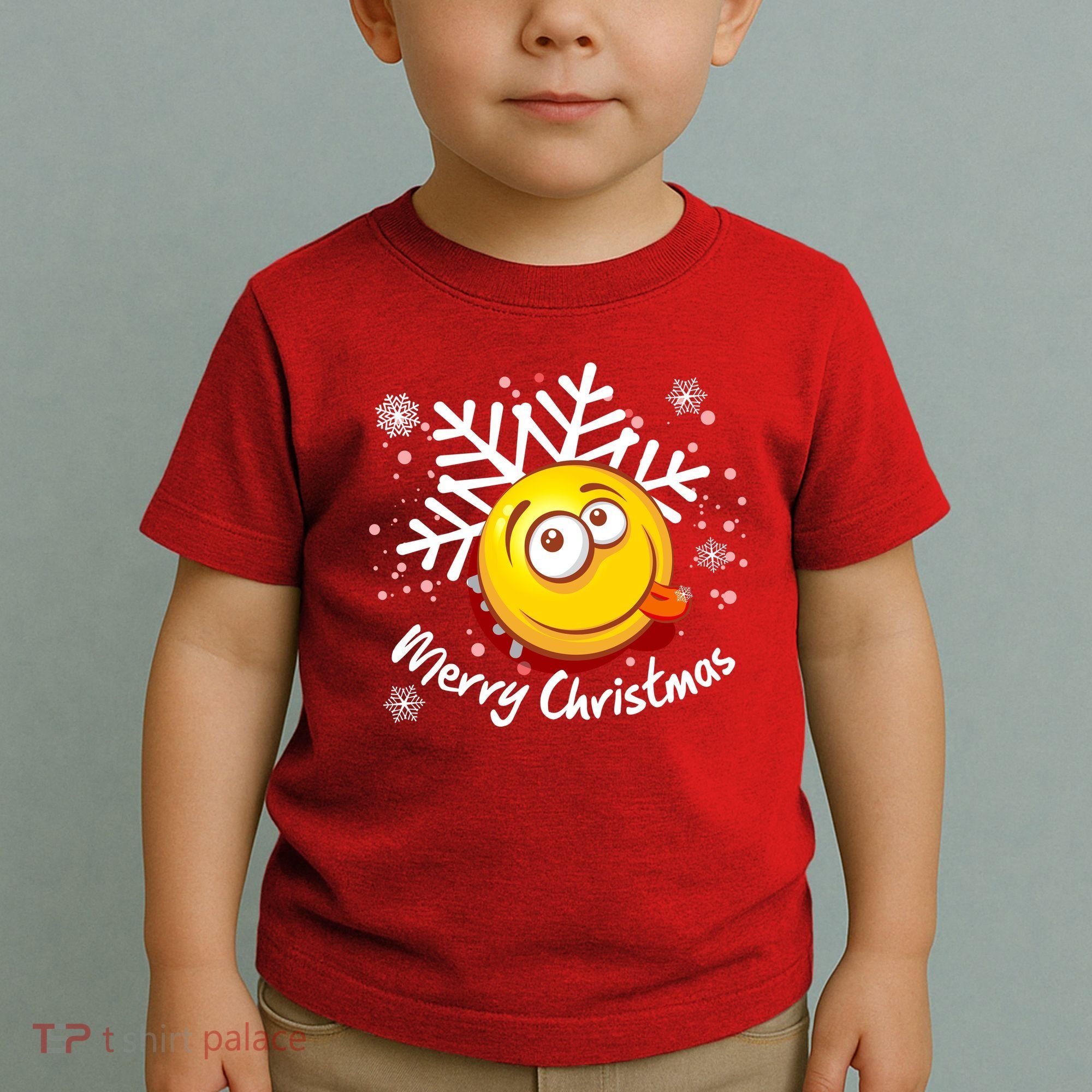 Merry Christmas Funny Smiley Face Snowflake Toddler T-Shirt