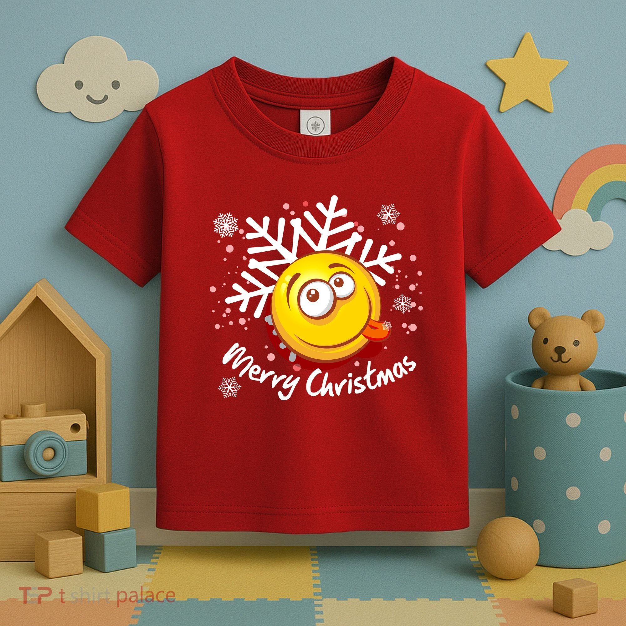 Merry Christmas Funny Smiley Face Snowflake Toddler T-Shirt