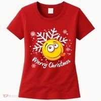Merry Christmas Funny Smiley Face Snowflake Women's T-Shirt thumb 0