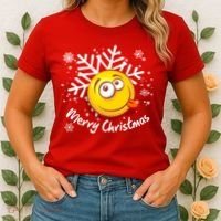 Merry Christmas Funny Smiley Face Snowflake Women's T-Shirt thumb 2