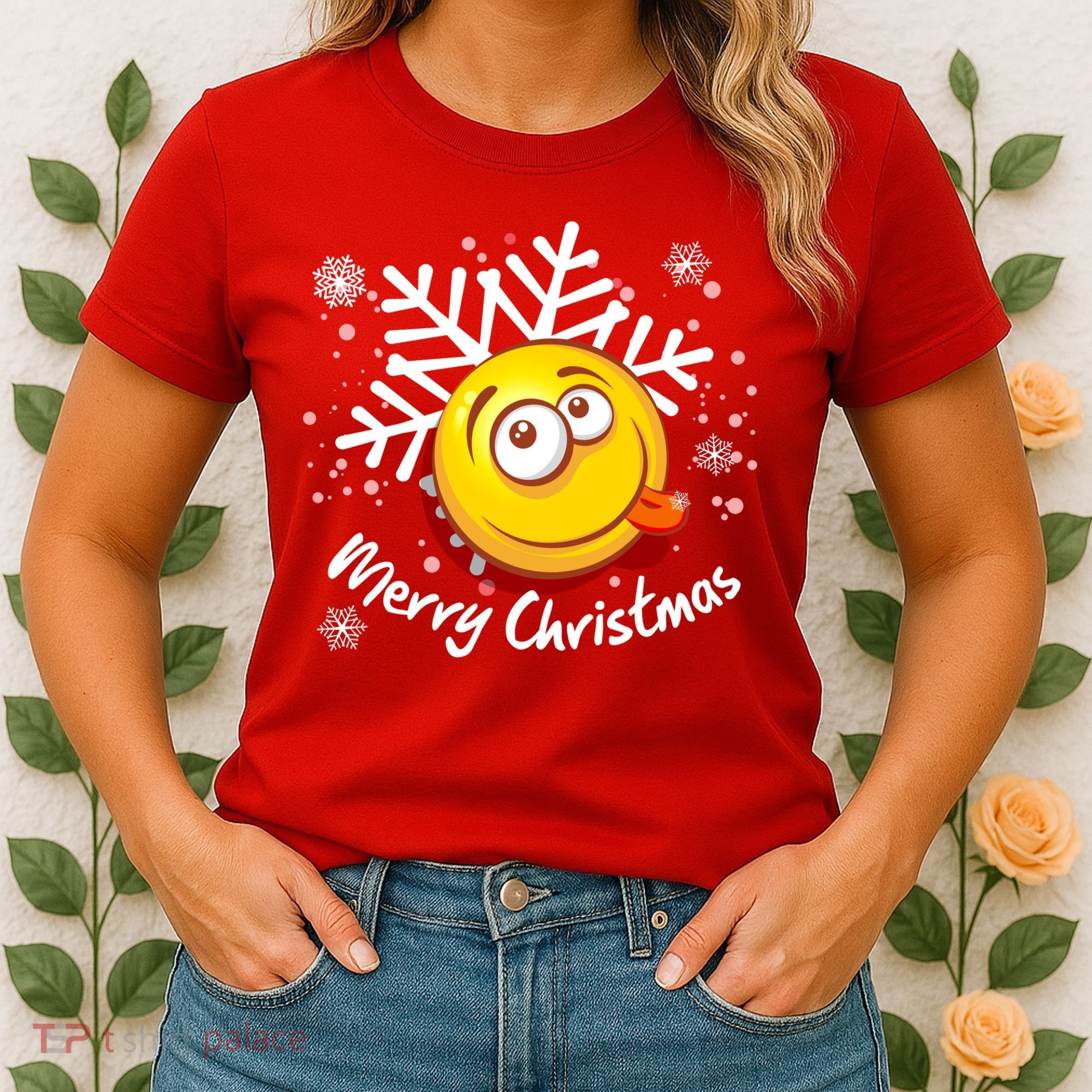 Merry Christmas Funny Smiley Face Snowflake Women's T-Shirt