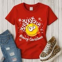 Merry Christmas Funny Smiley Face Snowflake Women's T-Shirt thumb 3