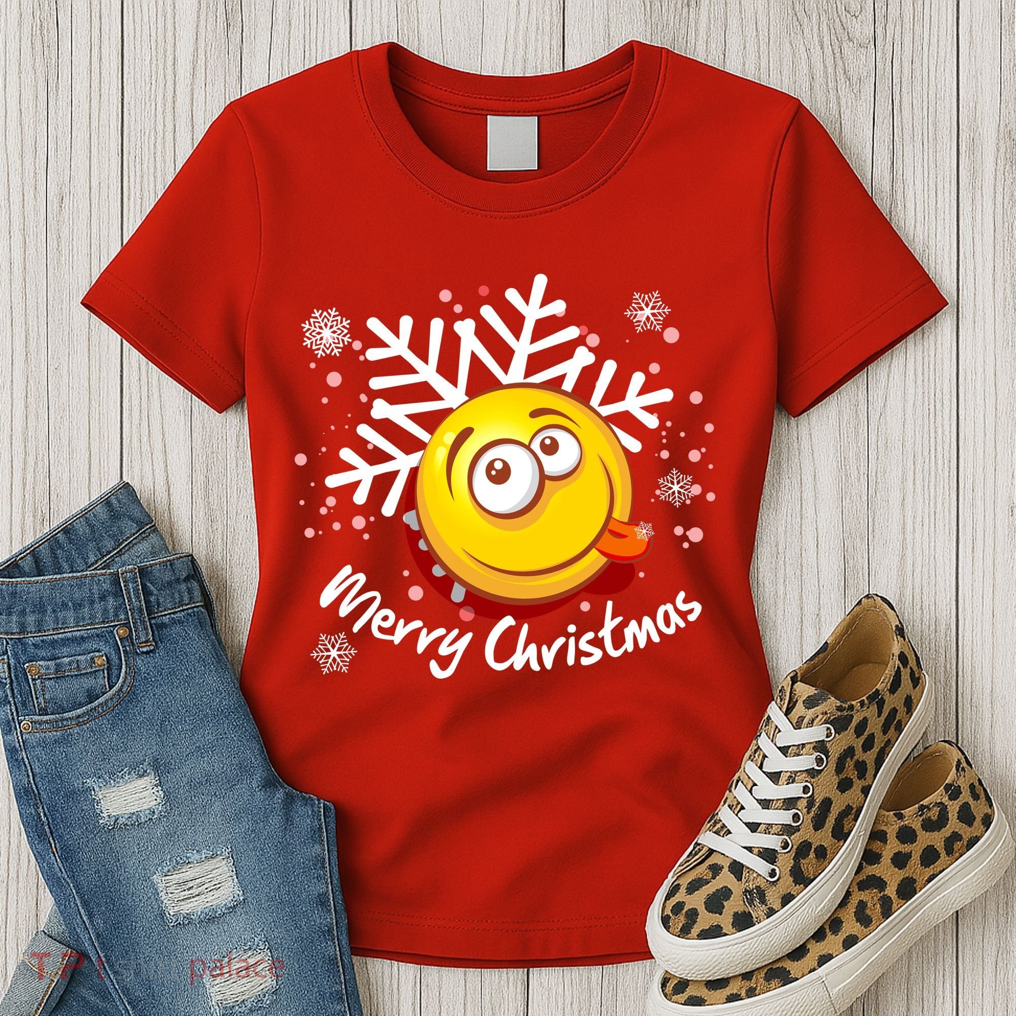 Merry Christmas Funny Smiley Face Snowflake Women's T-Shirt