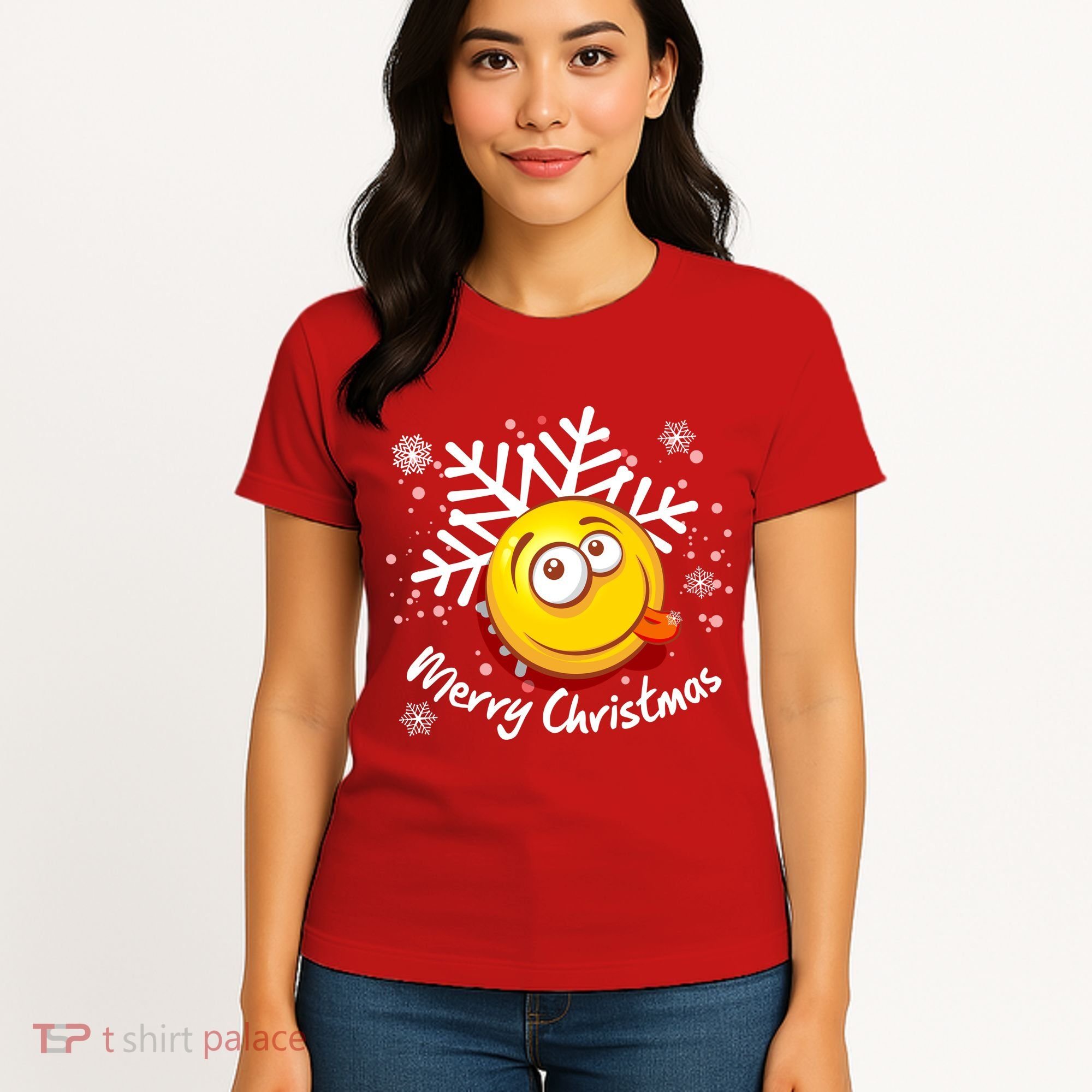 Merry Christmas Funny Smiley Face Snowflake Women's T-Shirt