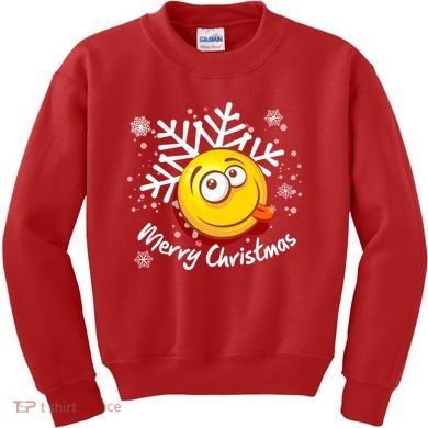 Merry Christmas Funny Smiley Face Snowflake Kids Sweatshirt