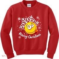 Merry Christmas Funny Smiley Face Snowflake Kids Sweatshirt thumb 0