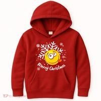 Merry Christmas Funny Smiley Face Snowflake Kids Hoodie thumb 0