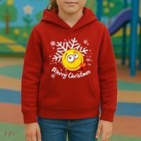 Merry Christmas Funny Smiley Face Snowflake Kids Hoodie thumb 3